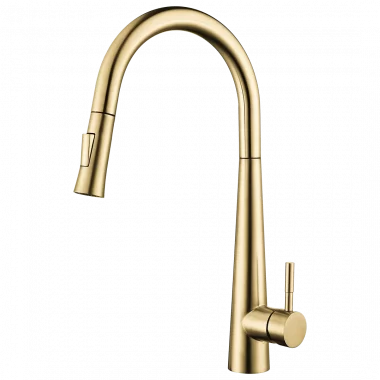 ברז למטבח פיה נשלפת - זהב מוברש